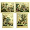 Jacques Philippe Le Bas, French (1707-1783) Four (4) Hand Colored Engravings.