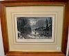 Currier & Ives hand colored lithograph Skating scene - Moonlight