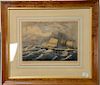 Currier & Ives hand colored lithograph, "An American Ship Rescuing the Officers and Crew of a British Man of War", marked lower left...