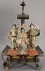 Japanese table lamp with three Satsuma figures