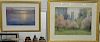 Two Marion Welch watercolors including Spring City view from Central Park, and Sun Setting on Calm Ocean, both signed Marion Welch, ...