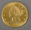 1886 S $5. Liberty gold coin.