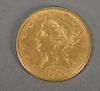 1893 $5. Liberty gold coin.