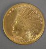 1910 D $10. Indian Head gold coin.