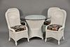 Five piece wicker set with four chairs and round glass top table. ht. 30", dia. 42"