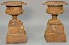 Pair of iron urns, two part. ht. 31"
