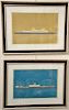 Pair of frame colored lithographs of steam ships