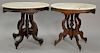 Near pair of oval Victorian marble top tables. ht. 29" x top: 24" x 33"