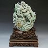 MAGNIFICENT CHINESE CARVED DRAGON JADEITE MOUNTAIN TRI COLOR