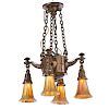 AMERICAN ARTS & CRAFTS Chandelier, two sconces