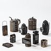 Two Tin and Glass Oil Cans and Nine Hand Lanterns
