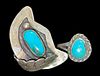 Two Native American Southwest Sterling Silver and Turquoise Rings