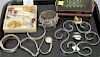 Tray lot of miscellaneous items to include coral and gold pin, Hallmark gold watch, gold necklace, charm, and a silver bracelet enam...