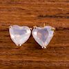 Lab Opal Heart Shaped Stud Pierced Earrings Pair