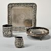 Four Pieces of Repousse-decorated Silver Tableware