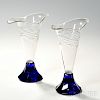 Two Moser Art Deco-style Cobalt and Colorless Glass Vases