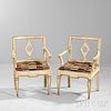 Pair of Neoclassical Italian Painted and Parcel-giltwood Fauteuils