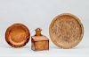 Two Turned Wood Plates and a Walnut Salt Box with Sloping Lid