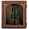 Sixth Plate Tintype of Possible Civil War Veteran with Colt Revolving Rifle 