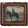 Sixth Plate Outdoor Daguerreotype of Identified Midwestern Doctor on Horseback 