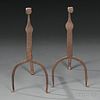 Pair of Signed Small Wrought Iron Gooseneck Andirons, (166)
