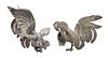 Two Peruvian Silver Fighting Roosters Height 7 1/4 inches