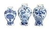 Three Delft Blue and White Vases Height 10 1/2 inches (tallest)