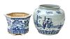 Two Blue and White Porcelain Jardiniere Height 12 x diameter 12 inches (larger)