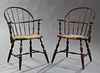 Pair of American Windsor Style Carved Beech Bow Ba