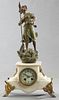 French Patinated Spelter Clock and Alabaster Figur