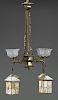 Arts and Crafts Brass Four Light Gasolier, c. 1900