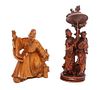 Two Chinese Carved Wood Figures Height of taller 8 inches.