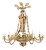 * A Neoclassical Gilt Metal and Bronze Twelve-Light Chandelier Height 42 inches.