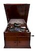 * A Gramophone Mahogany Cased Phonograph Depth of case 18 inches.