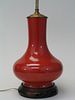 Coral Red Glazed Chinese Porcelain Vase Lamp.