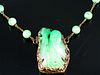 Chinese Grade A Jadeite Necklace with Carved Pendant, Qing Dynasty.