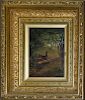 George Bailey Hopkins (Vermont 1854-1894) Deer Jumping a log o/b in ornate 19th c frame, descending