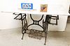 DOMESTIC CAST IRON SEWING MACHINE BASE MARBLE TOP TABLE 28 1/2"H X 41"W X 18"D