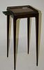 fine delicate brass gallery top kettle stand with candle slide- fruitwood, oak, and maple, descendin