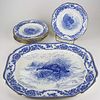 Royal Cauldon late flow blue porcelain turkey platter and 8 matching plates with gilt rim 16.5" x 19
