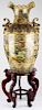 late 20th c Chinese hand painted Royal Satsuma palace vase, oval mark on base , ht 24”