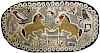 early 20th c hooked rug w/ 2 horses, rabbit, birds, insects, dated 1935 in pattern, 25” x 45”