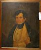 early 19th C New England School portrait of a gentleman with portrait broach 30 x 24"  as found
