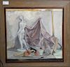 School of Francis Colburn (VT 1909-1984) Still life with figure 24 x 24" unsigned