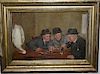 early 20th c genre scene of men playing dice with hanging goose o/b 8 x 12"