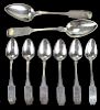 group of American coin silver spoons. 2 8½"l tablespoons by Seymour Hoyt (1817-1865). 6 6"l teaspoon