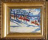 Dorethea A Dreier (American 1870-1923) Winter Farm landscape in gilt frame oil on panel signed lower