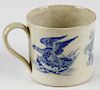 "America The Land of Liberty" patriotic blue transfer dec soft paste porcelain childs mug 2.5" x 3.5
