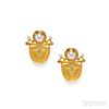 22kt Gold, Mabe Pearl, and Diamond Earrings