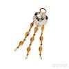 Whimsical Bicolor Gold, Lapis, and Cultured Pearl Pendant/Brooch